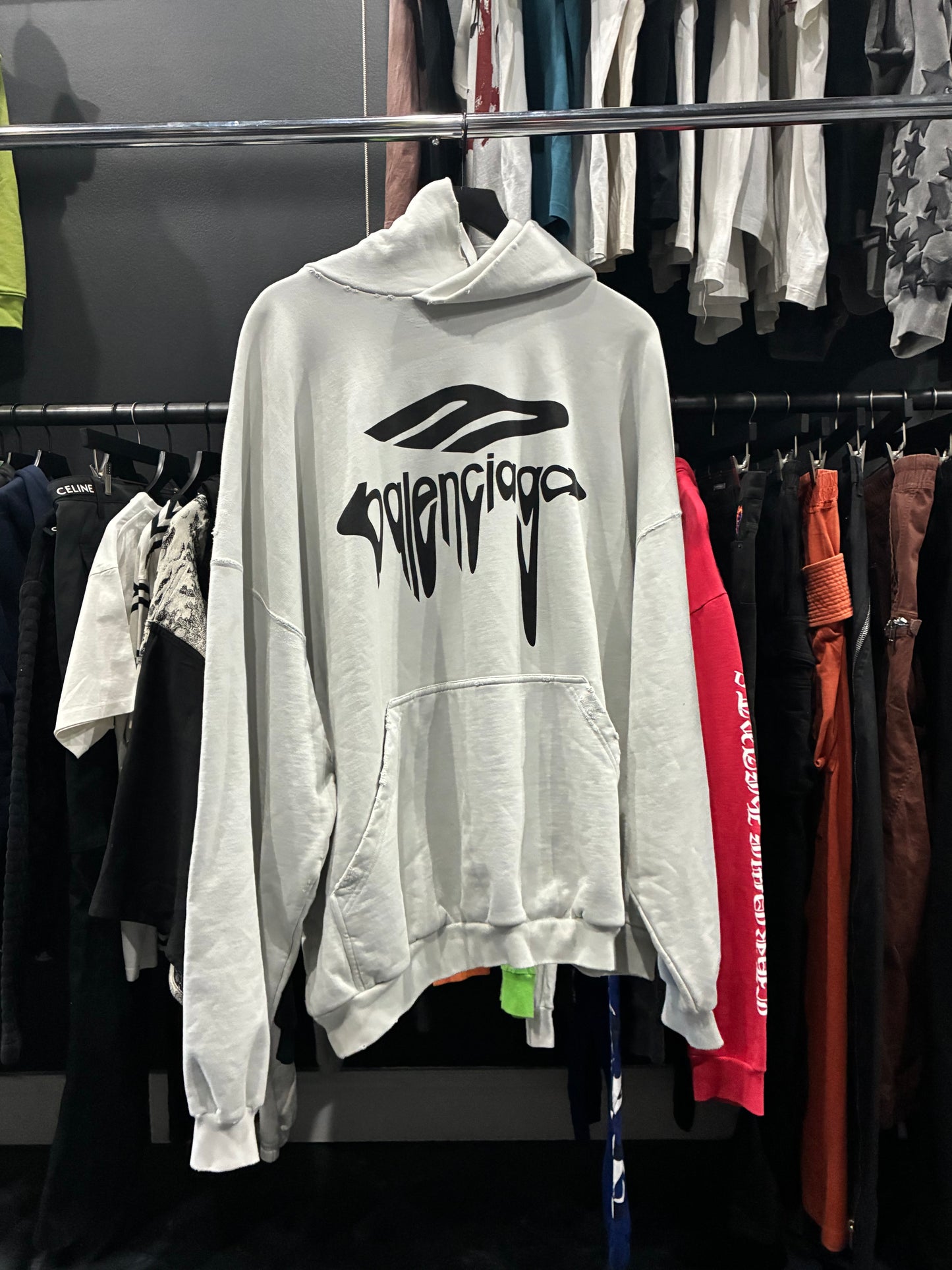 Balenciaga White/Black Drippy Text Hoodie