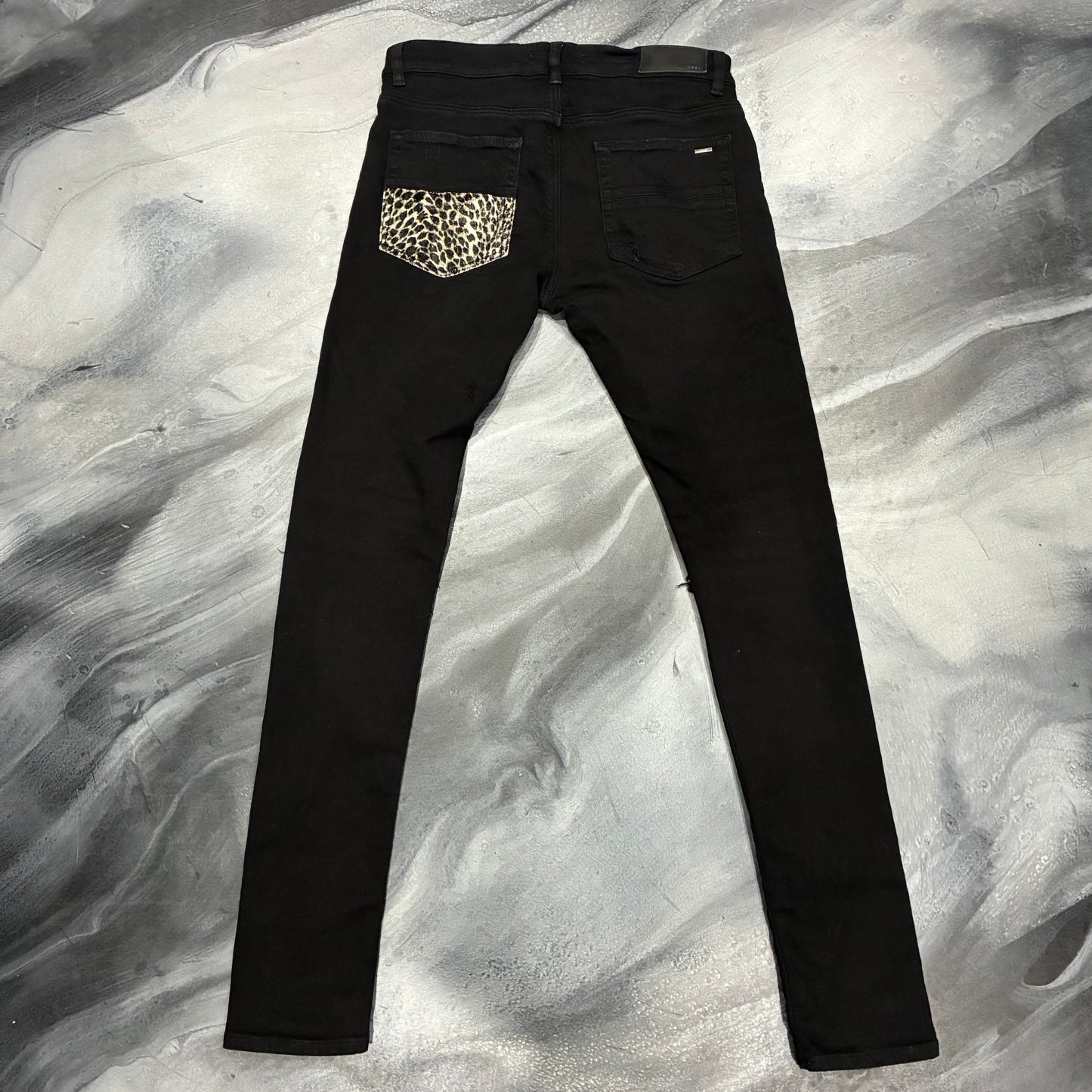 Amiri Black/Cheetah Print Patch Jean (30)