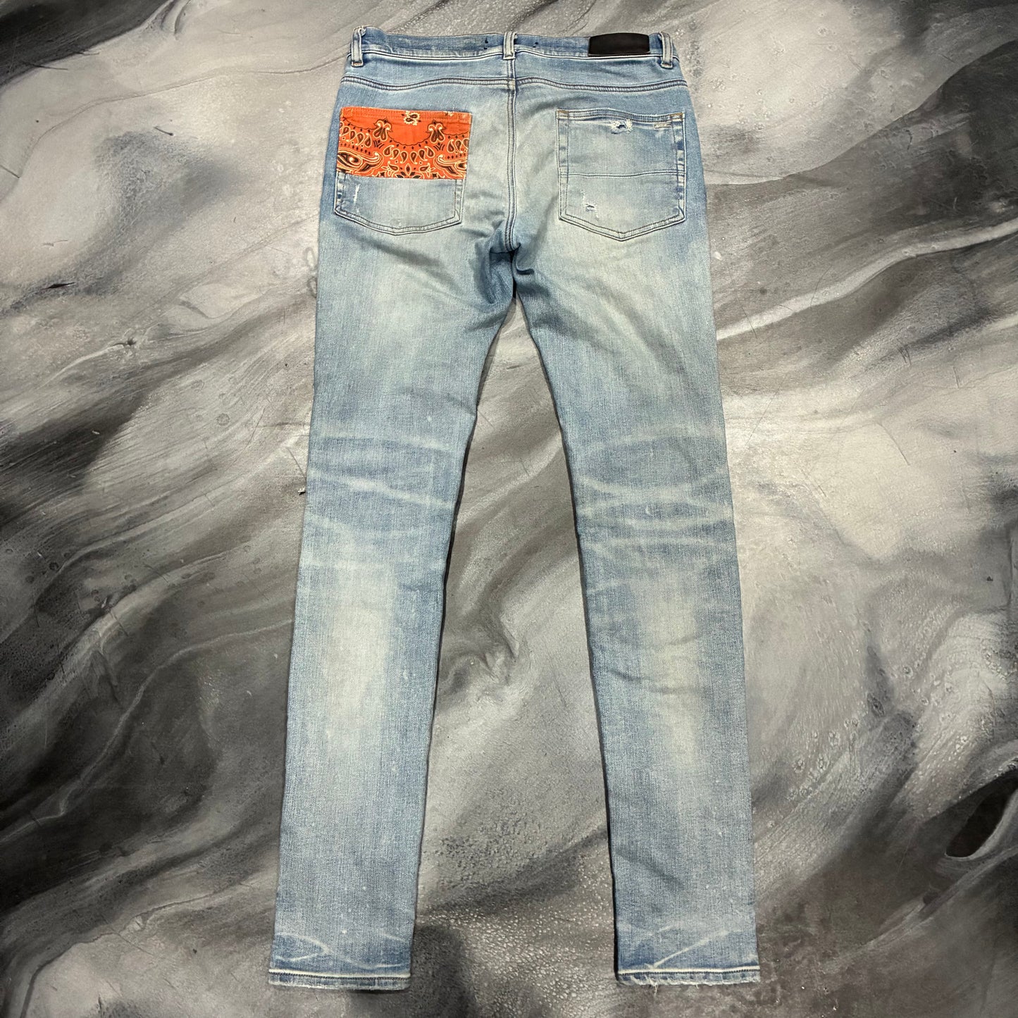 Amiri Light Blue/Orange Bandana Art Patch Jean (30)