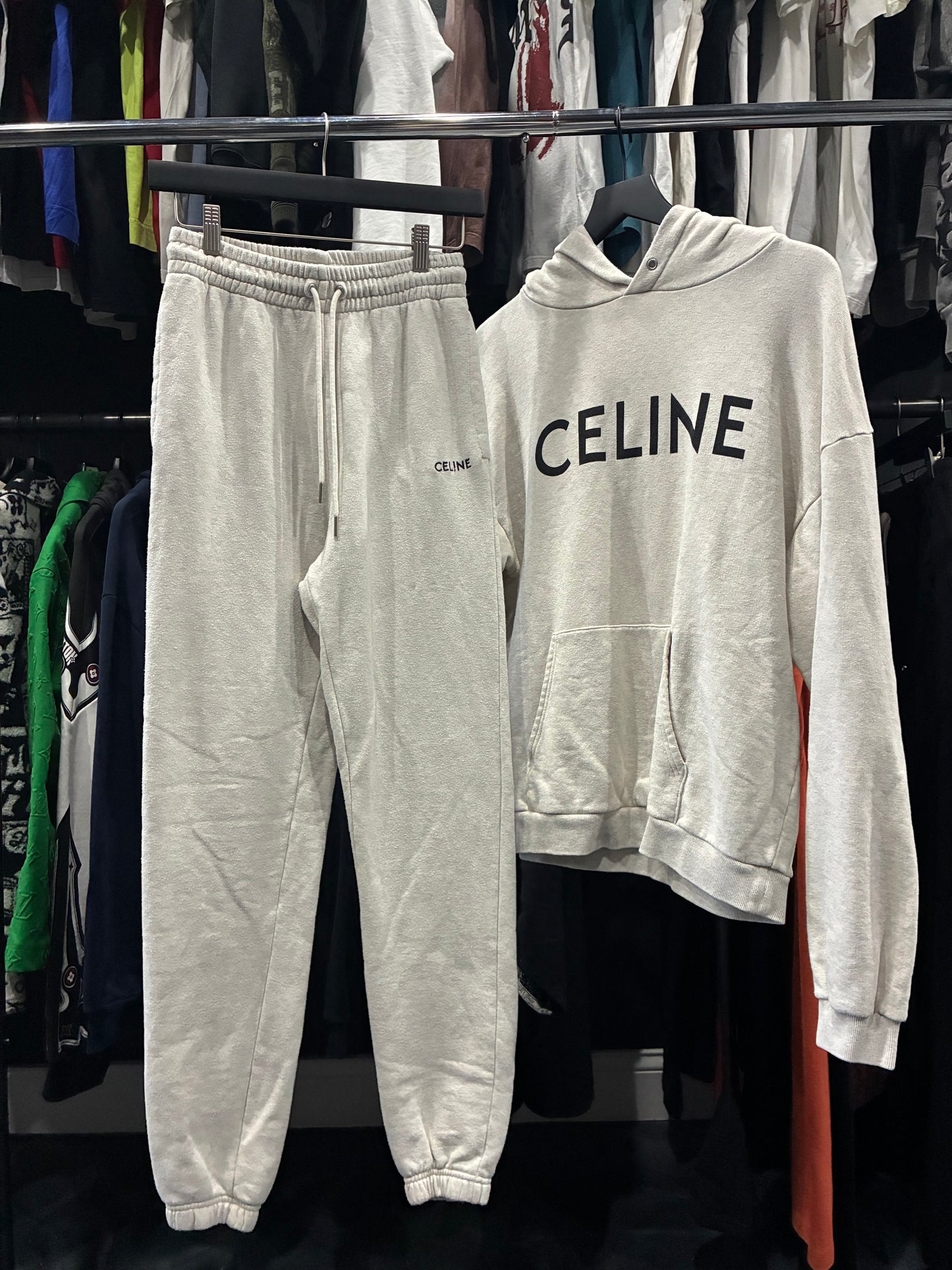 Celine Grey/Black Logo Hoodie/Jogger Set (M)