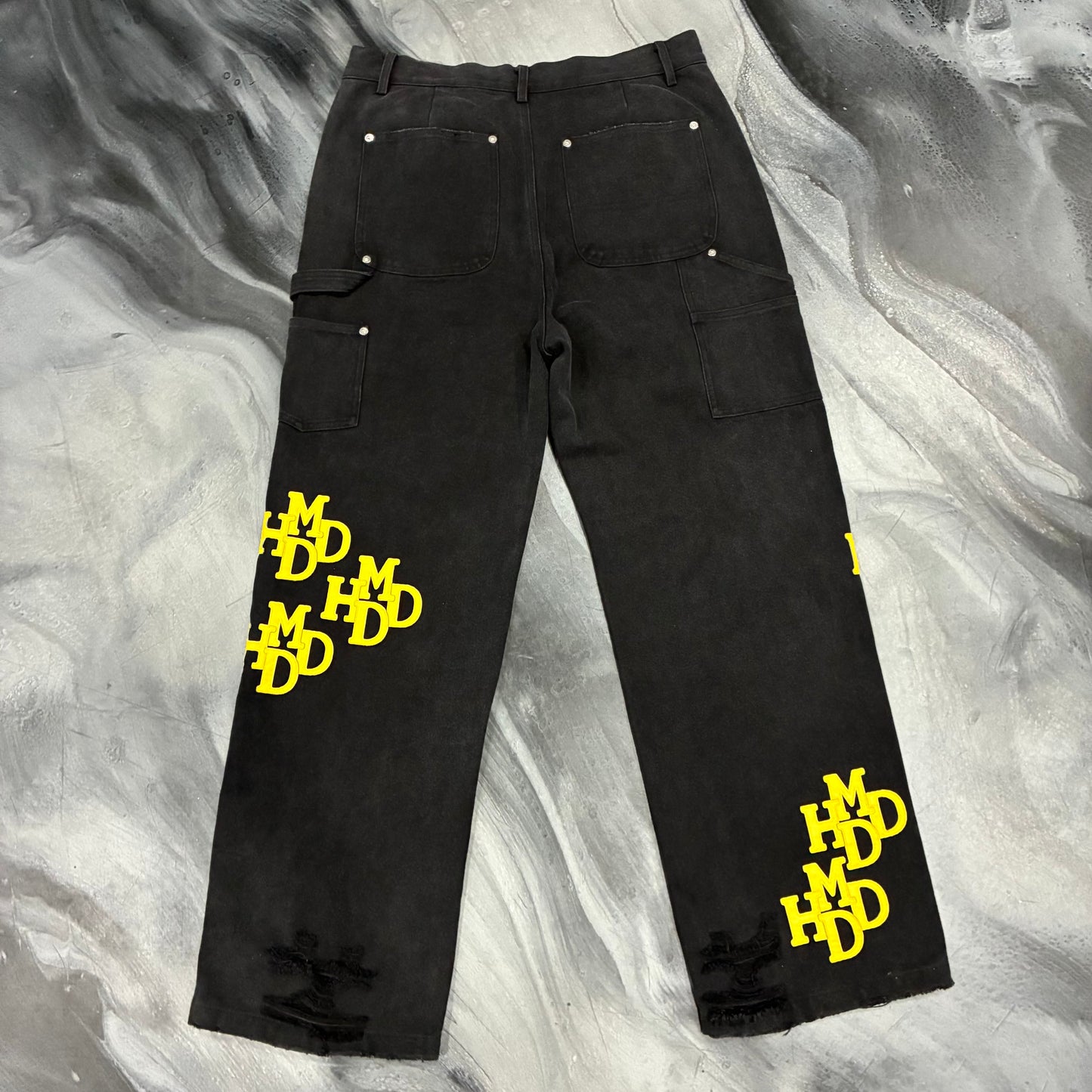 HMDD Black/Yellow Leather Patches Carpenter Pants (L)