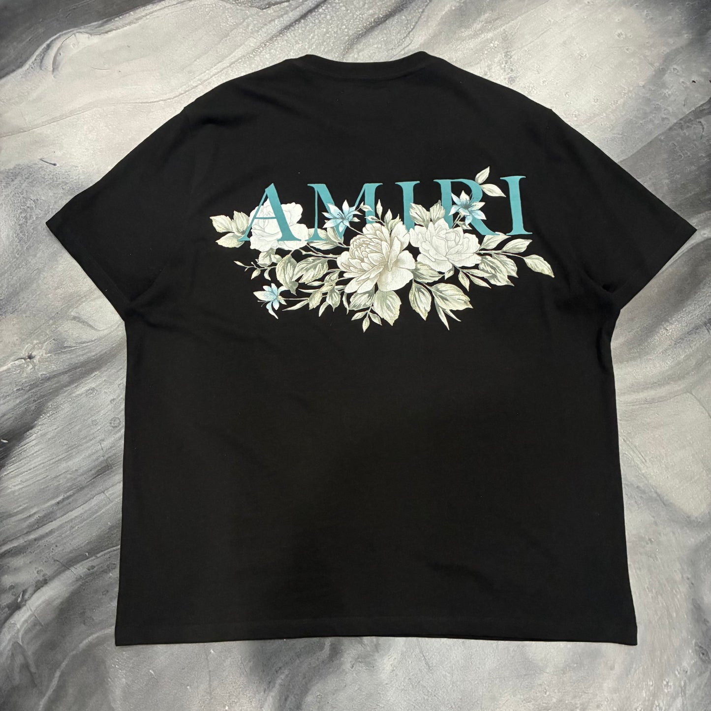 Amiri Black/White/Blue Flowers Tee (XL)