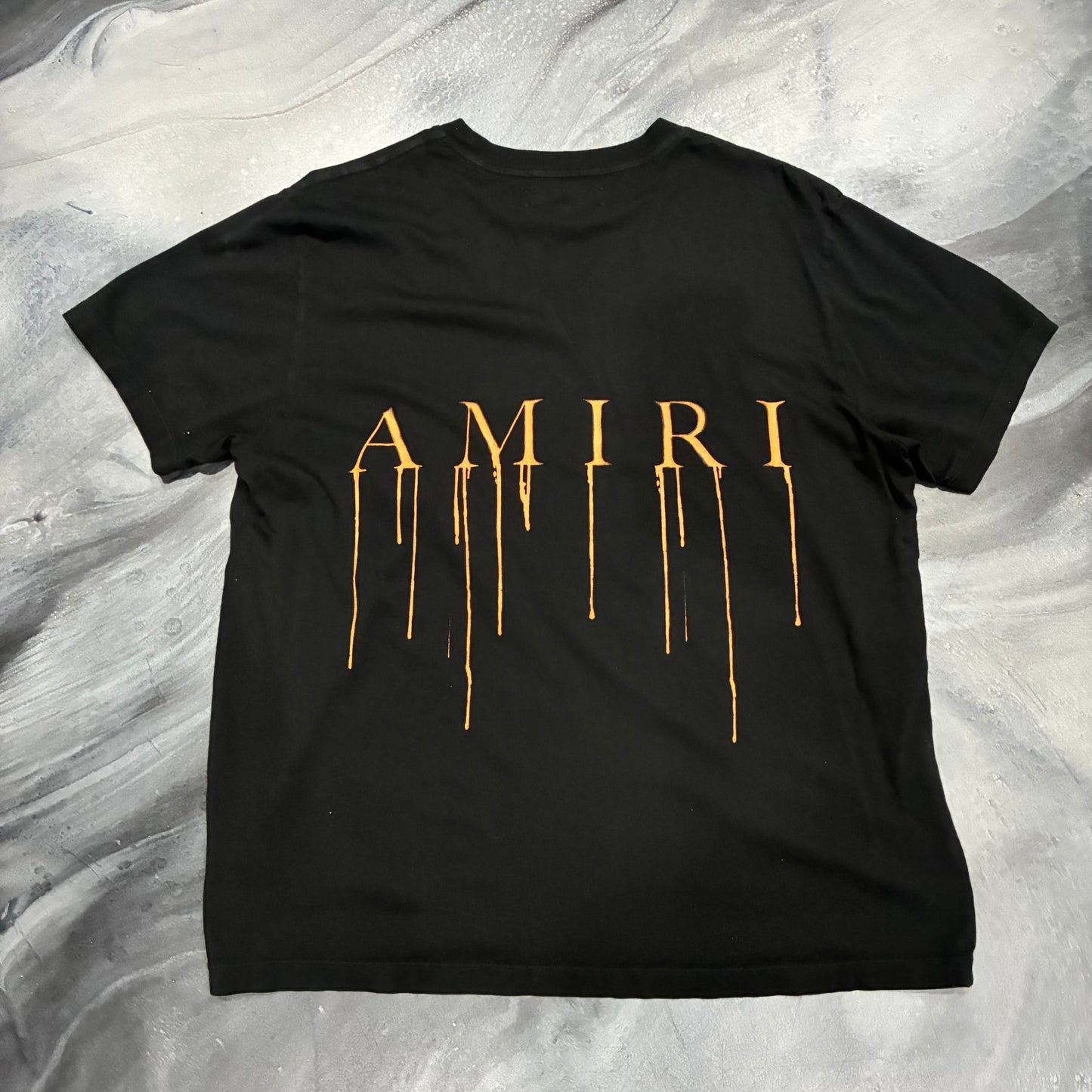 Amiri Black/Orange AM Paint Drip Logo Tee (M)