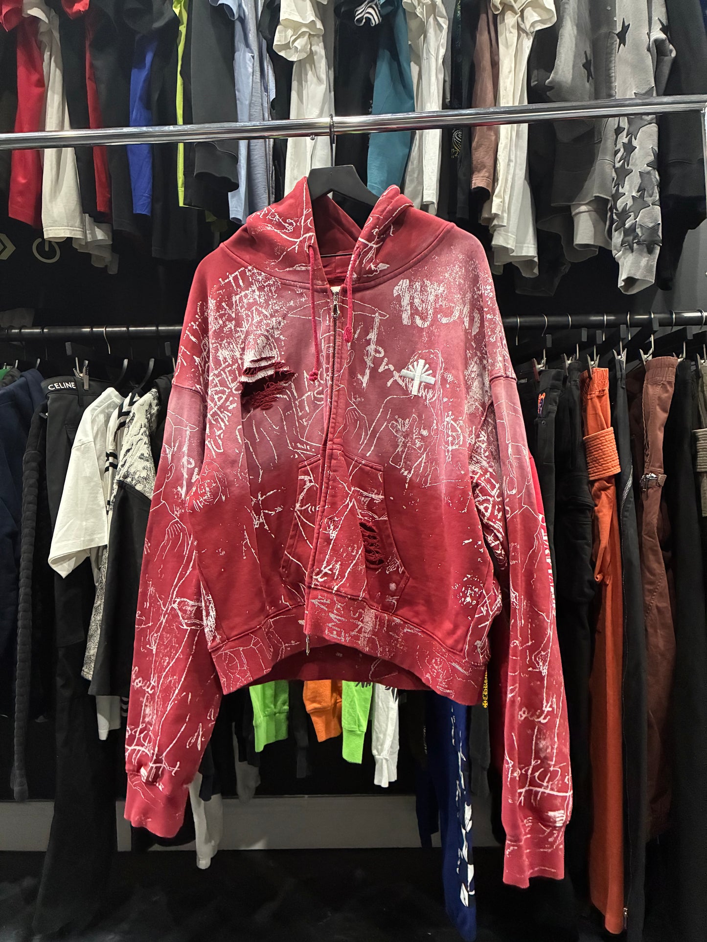 Vertabrae Faded Red Scribble Zip Up Hoodie (XL)