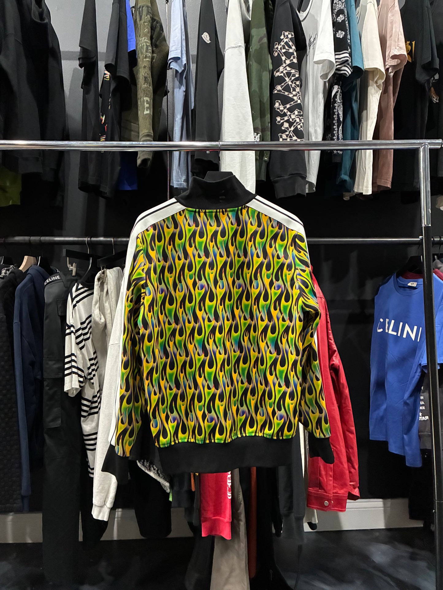 Palm Angels Black/Yellow/Green Flames Track Jacket (XL)