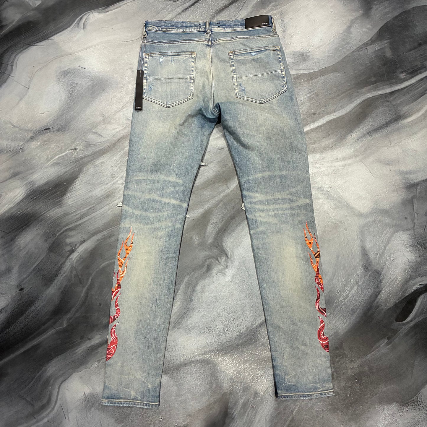 Amiri Indigo/Orange & Red Flames Patch Jean (34)