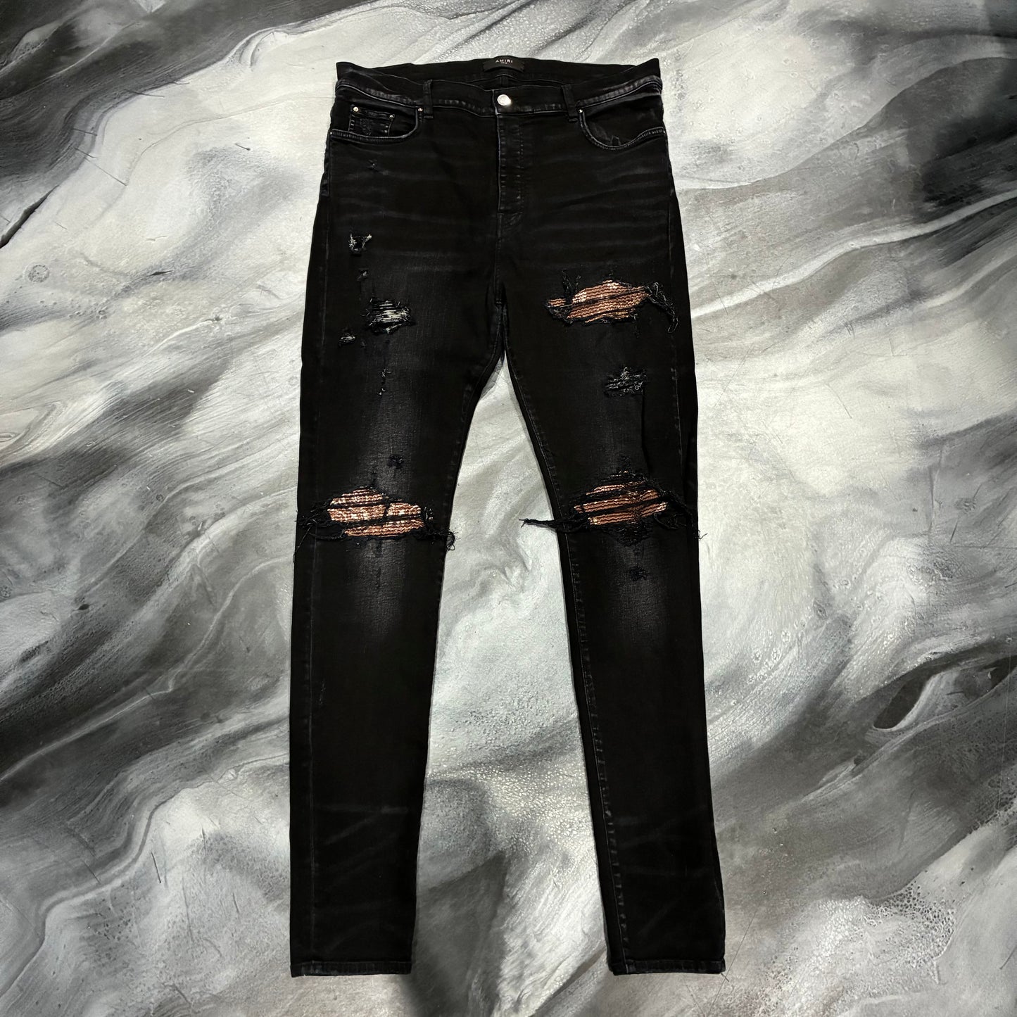Amiri Black/Brown Paisley Patch Jean (40)