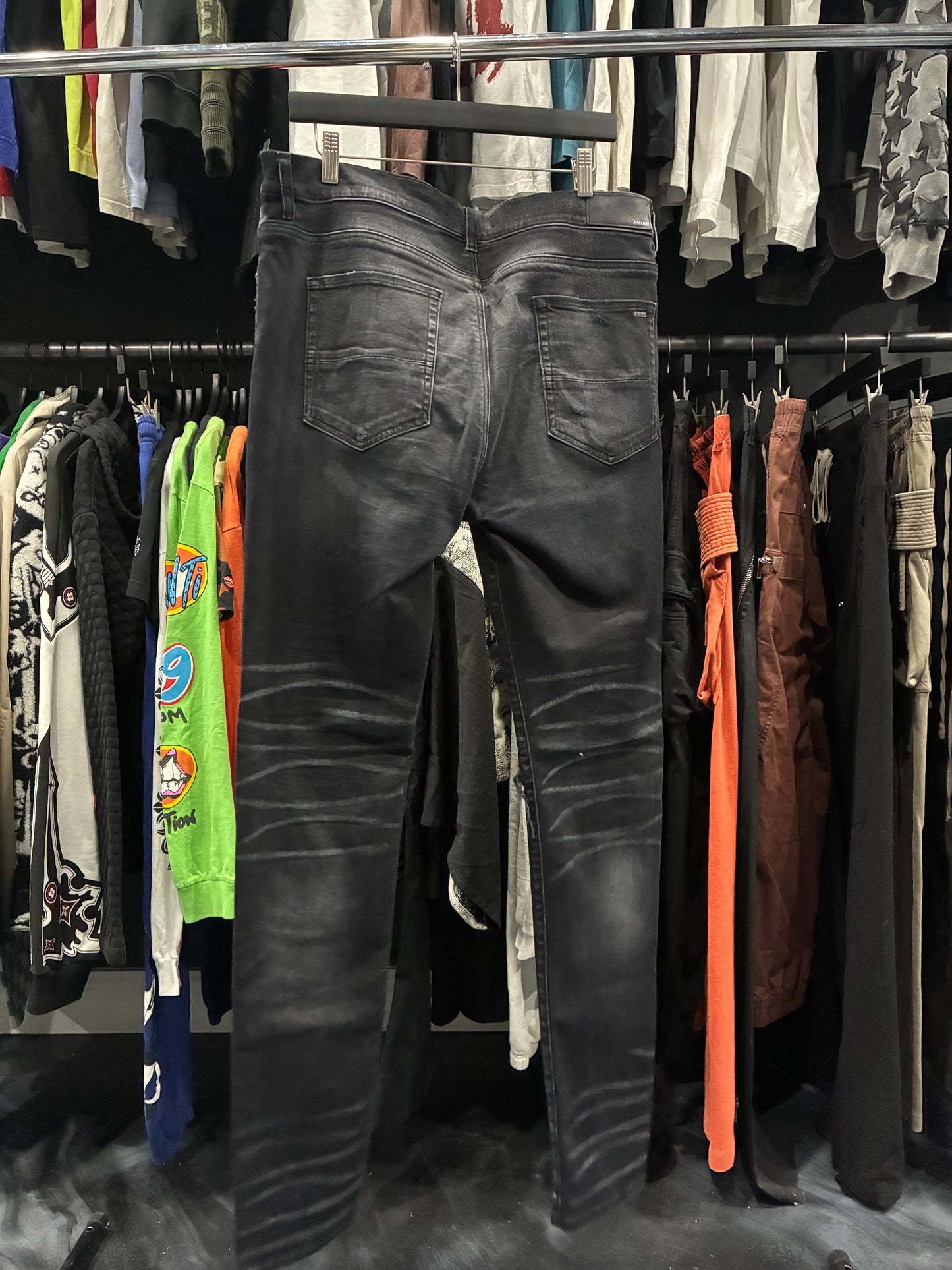Amiri Faded Black/Silver Patch Thrasher Jean (38)