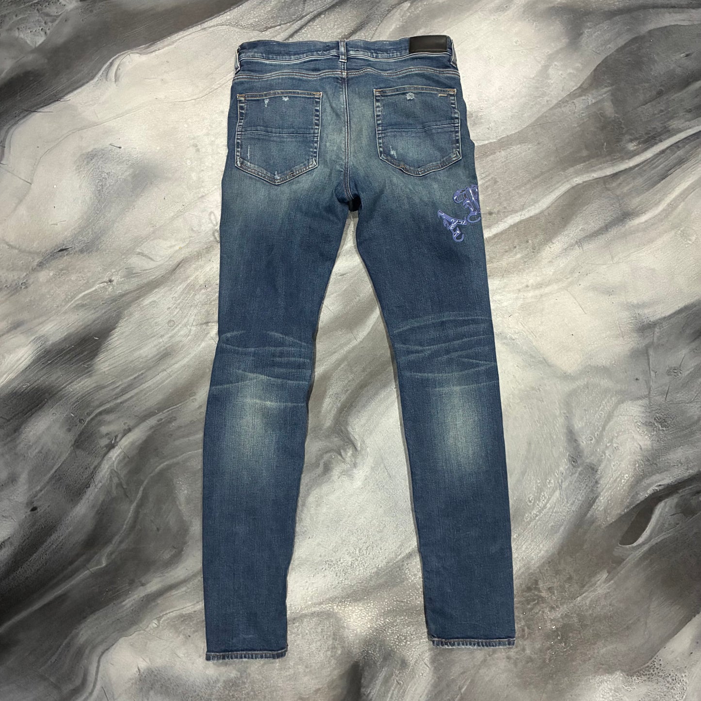 Amiri Dark Blue/Blue Old English Bandana Patch Jean (36)