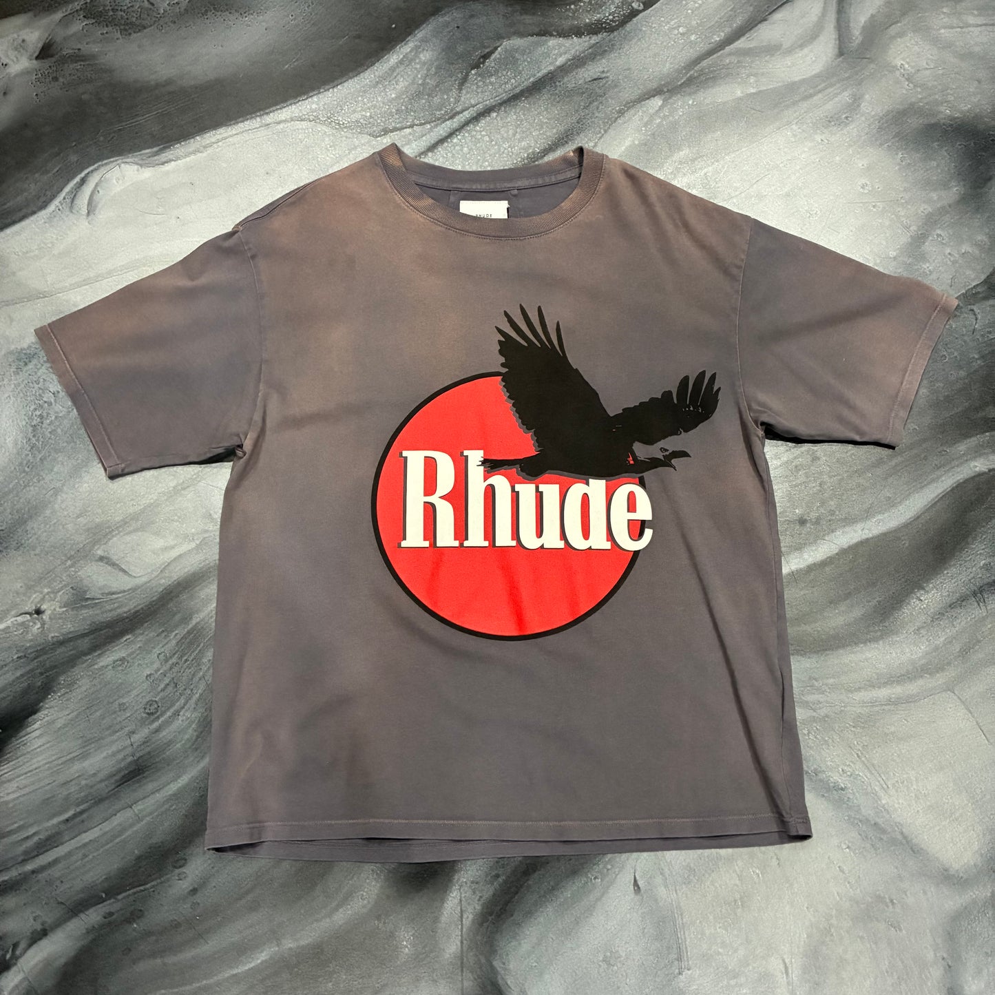 Rhude Faded Grey/Red Eagle Graphic Tee (S)