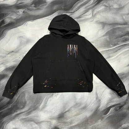 Amiri Black Paint Drip Logo Hoodie (L)