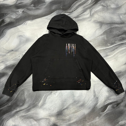 Amiri Black Paint Drip Logo Hoodie (L)