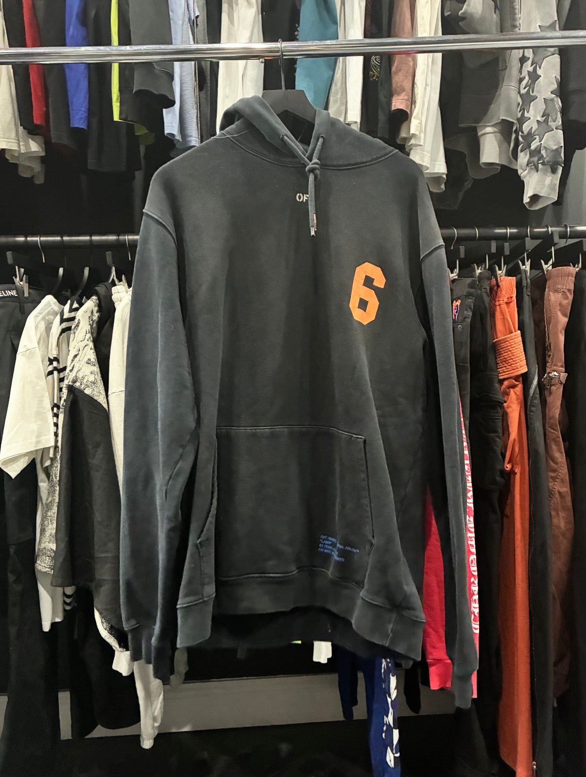 Off-White Faded Black/Orange ‘6’ Hoodie (2XL)