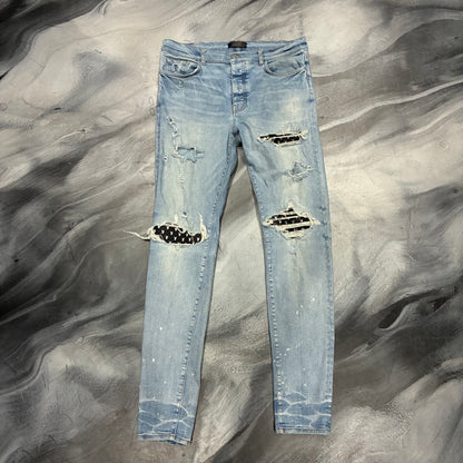 Amiri Light Blue/Black Playboy Patch Jean (38)