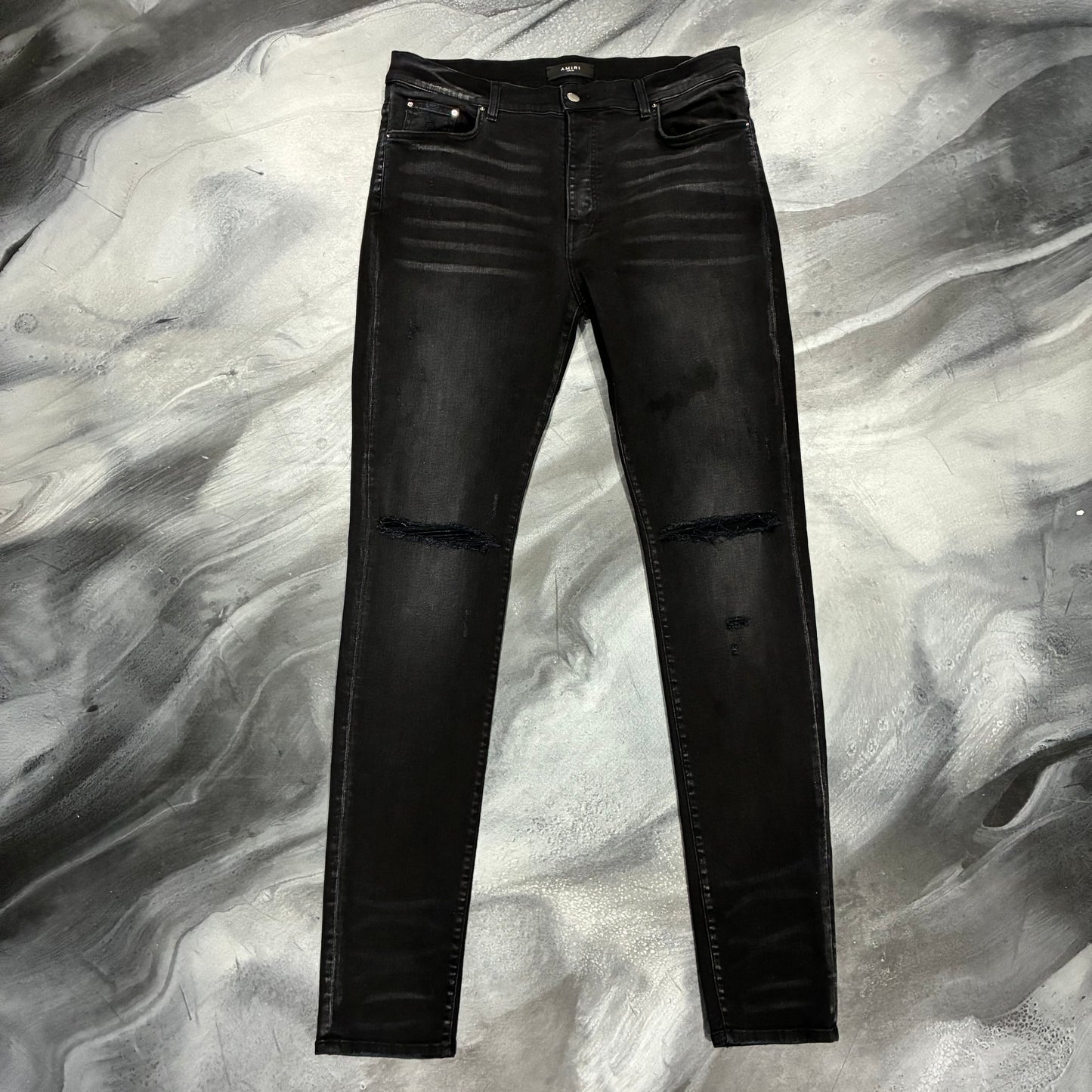 Amiri Black Plain Knee Slit Jean (38)