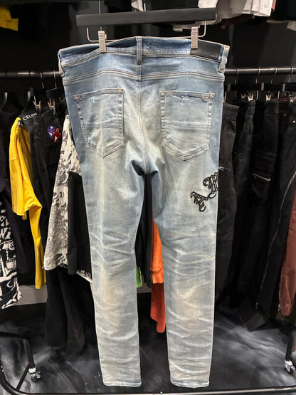 Amiri Clay Indigo/Black Old English Bandana Patch Jean (36)