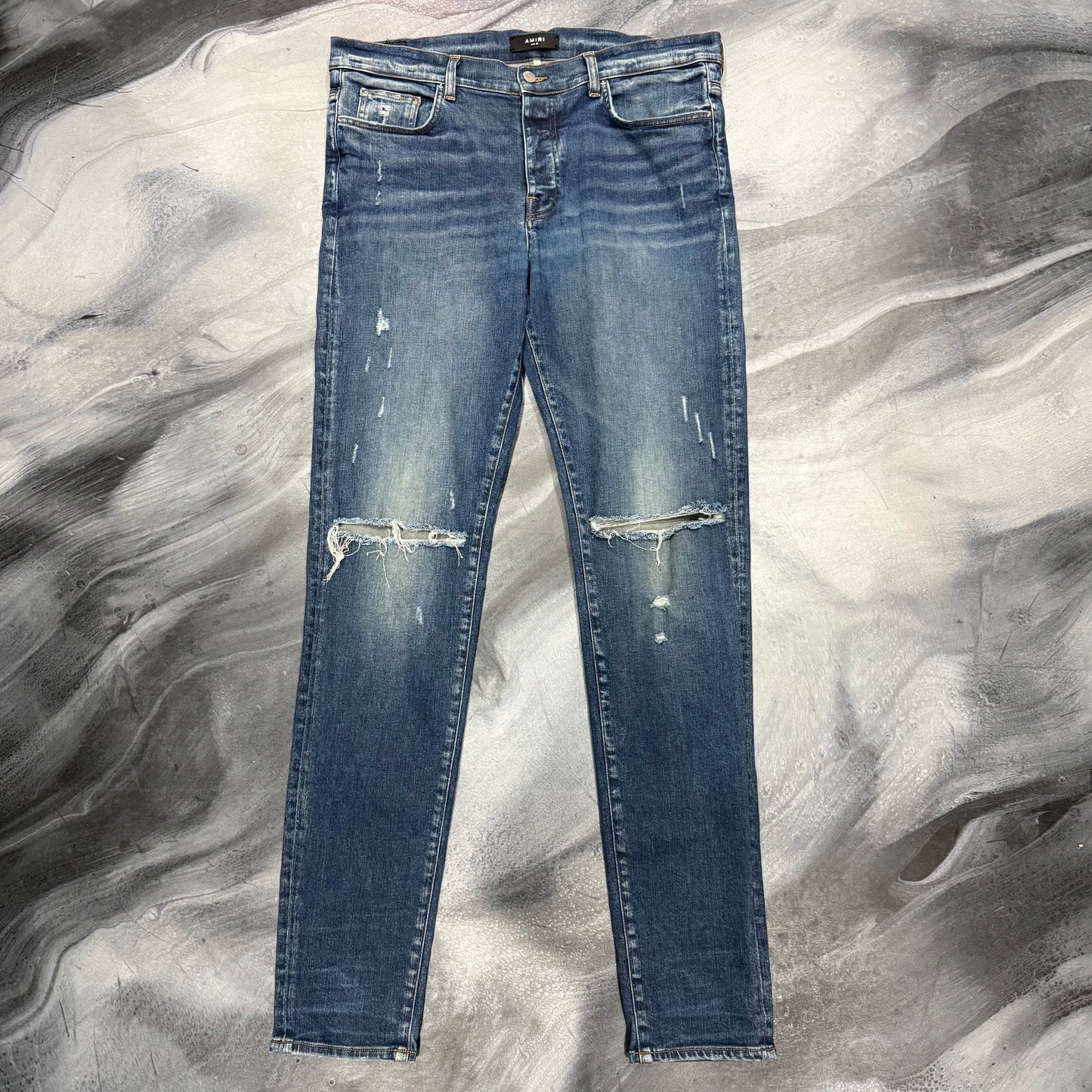 Amiri Dark Blue Knee Slit Jean (38)