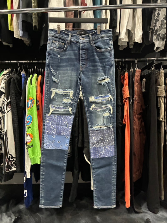 Amiri Dark Blue Bandana Art Patch Jean (32)