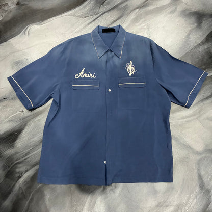 Amiri Blue Saturday Night Button Up Shirt (XL)