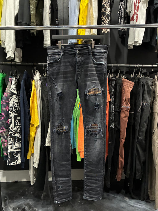 Amiri Aged Black/Brown Plaid Patch Jean (33)