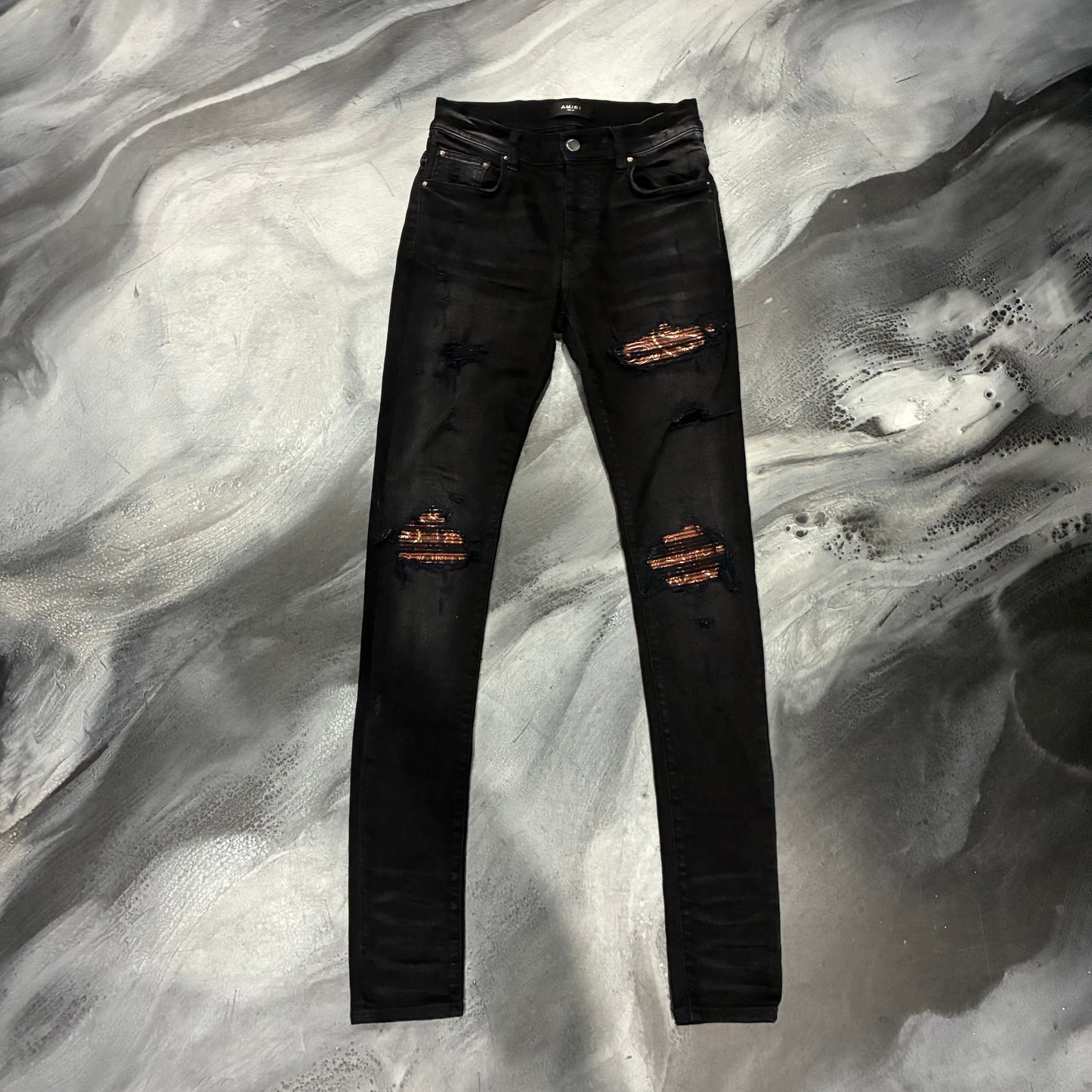 Amiri Black/Brown Bandana Patch Jean (28)