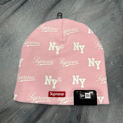 Supreme New Pink NY Print Red Bogo Beanie
