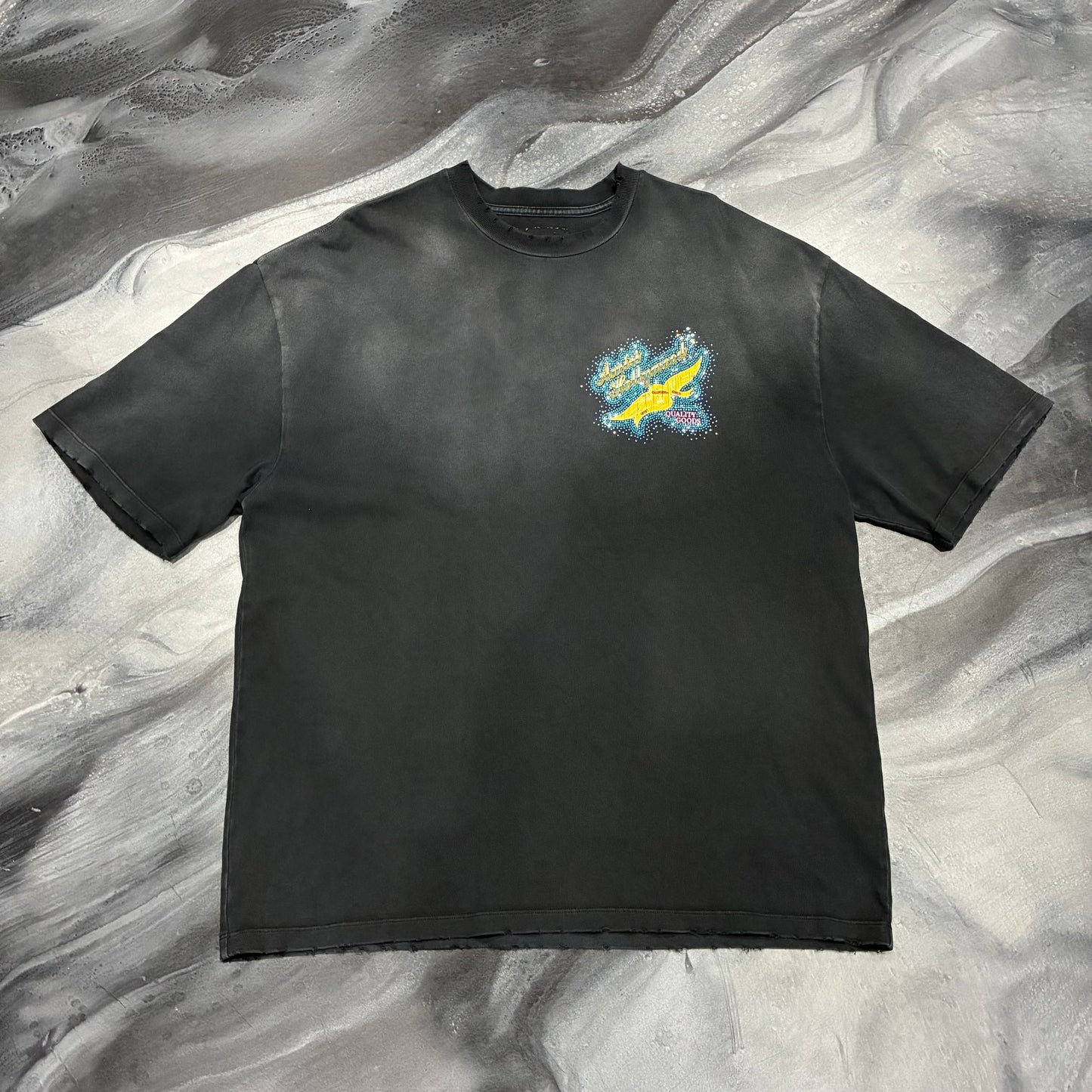 Amiri Black/Blue & Yellow Bling Hollywood Crest Tee (L)