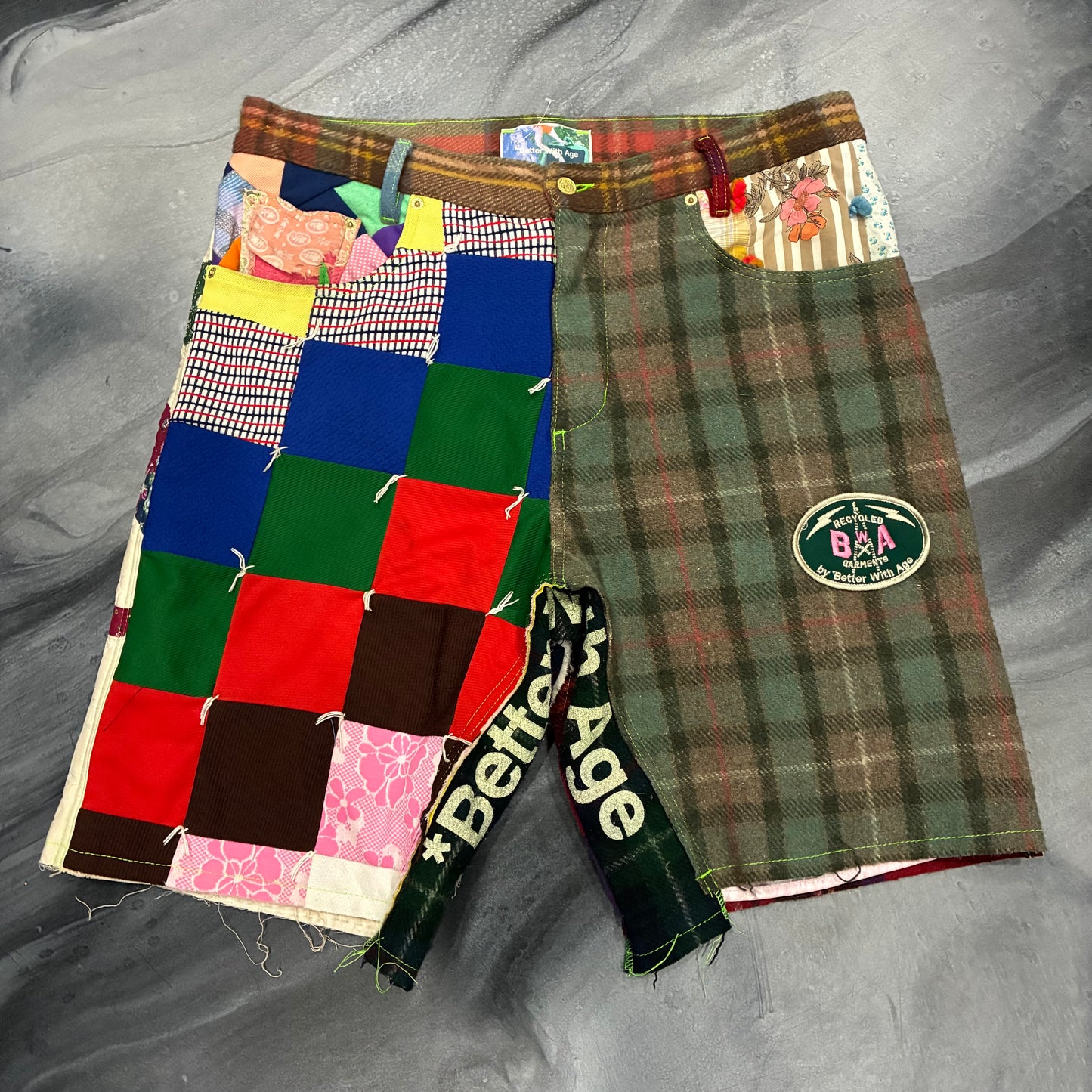 Better With Age Multicolor Patchwork Shorts (36)
