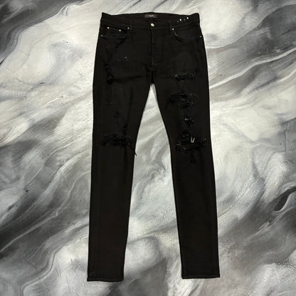 Amiri Black/Black Core Logo Distressed Jean (38)