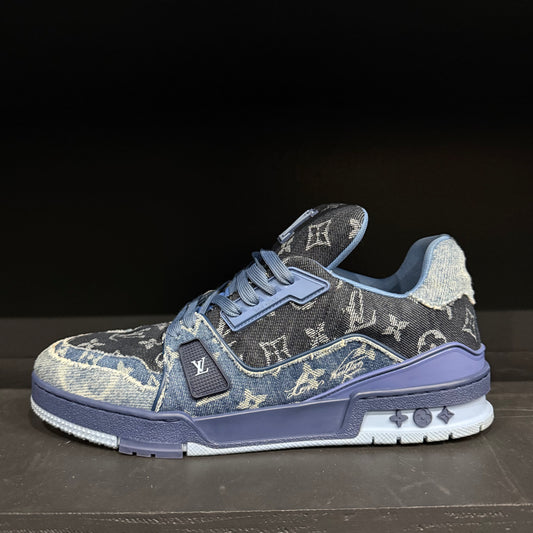 Louis V Denim Blue/Black Low Top Trainer Sneaker (8.5)