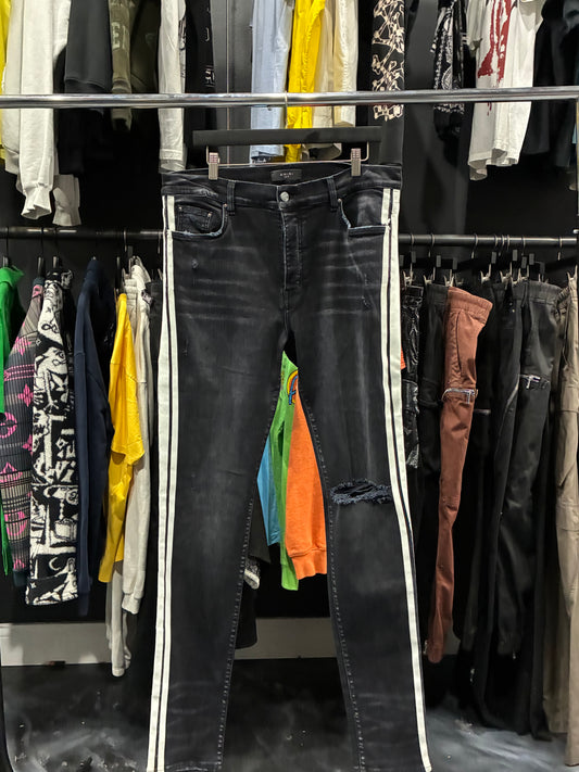 Amiri Aged Black/White Track Stripe Jean (38)