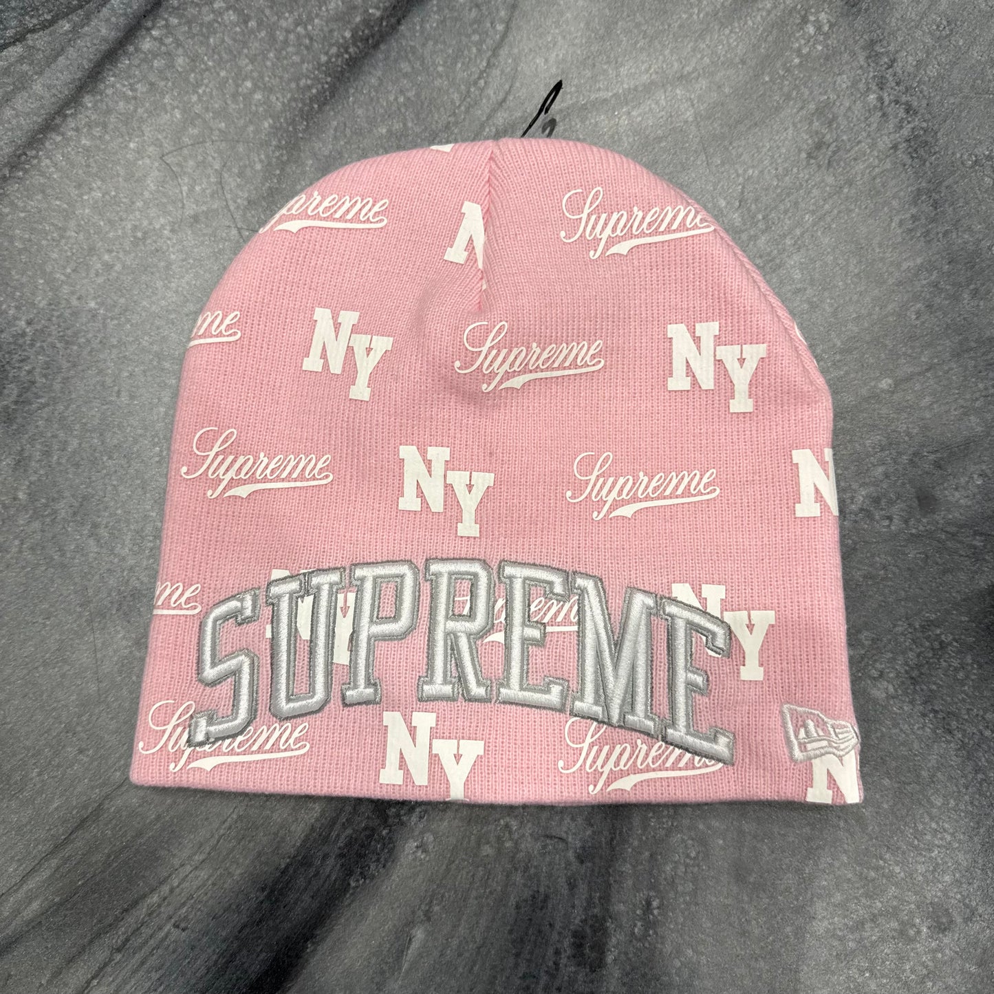Supreme New Pink NY Print Red Bogo Beanie