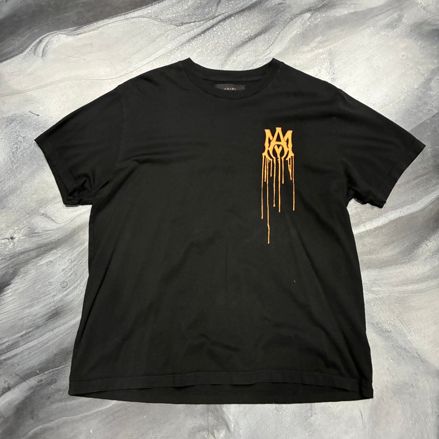 Amiri Black/Orange AM Paint Drip Logo Tee (M)
