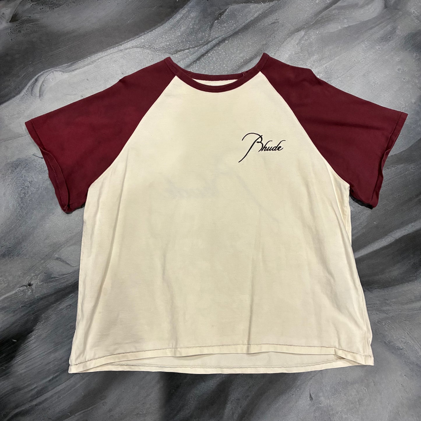 Rhude Cream/Burgundy Logo Tee (S)
