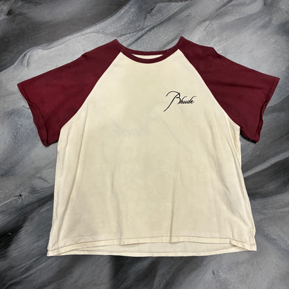 Rhude Cream/Burgundy Logo Tee (S)