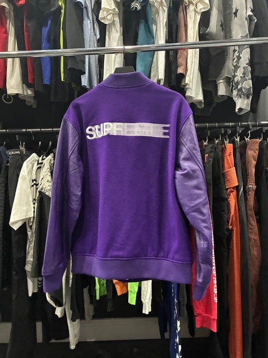 Supreme Purple Motion Logo Varsity Jacket