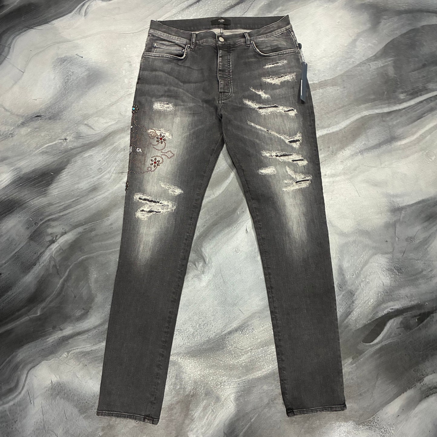 Amiri Black/Grey Hollywood Studded Jean (36)