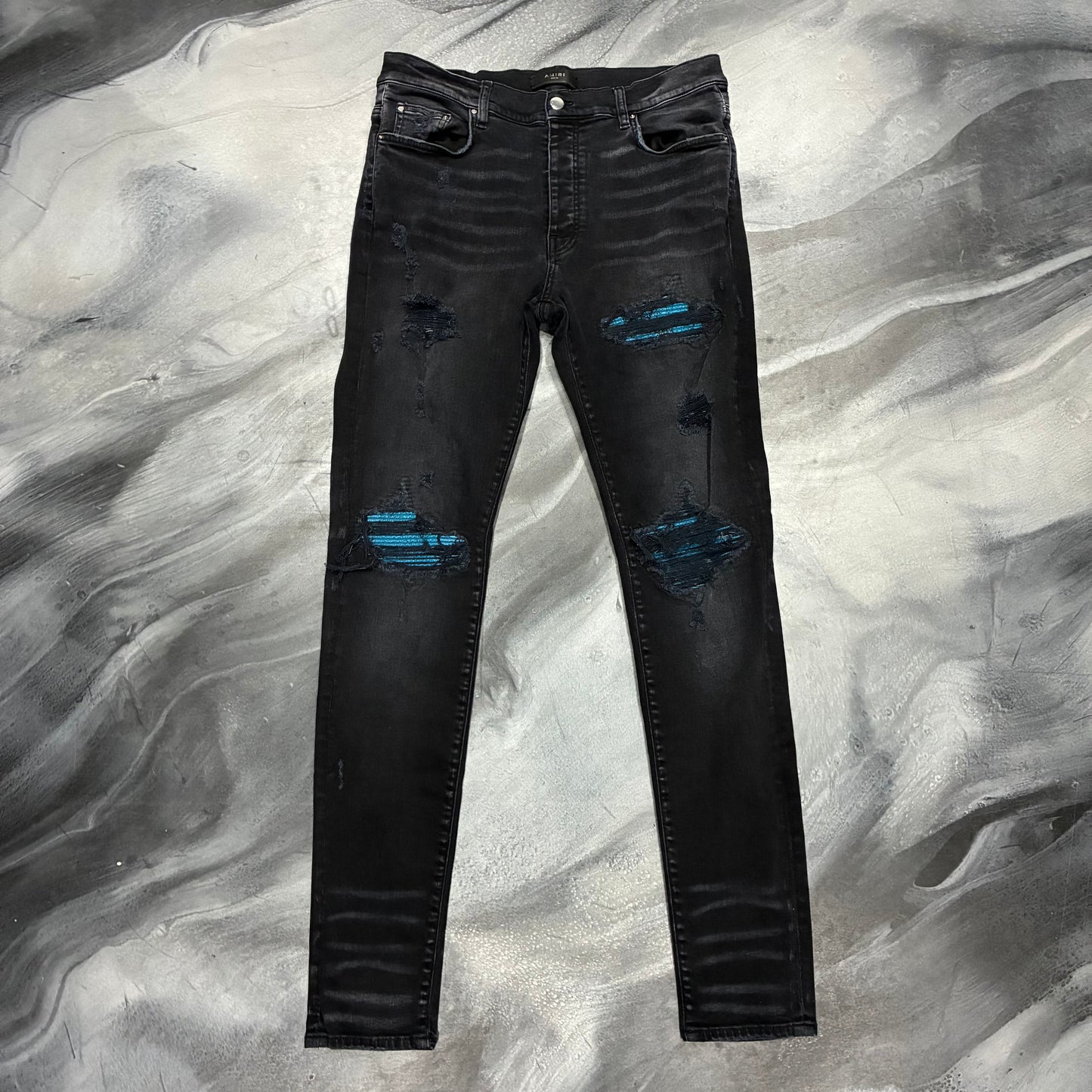 Amiri Black/Turquoise Cracked Paint Patch Jean (36)