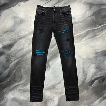 Amiri Black/Turquoise Cracked Paint Patch Jean (36)