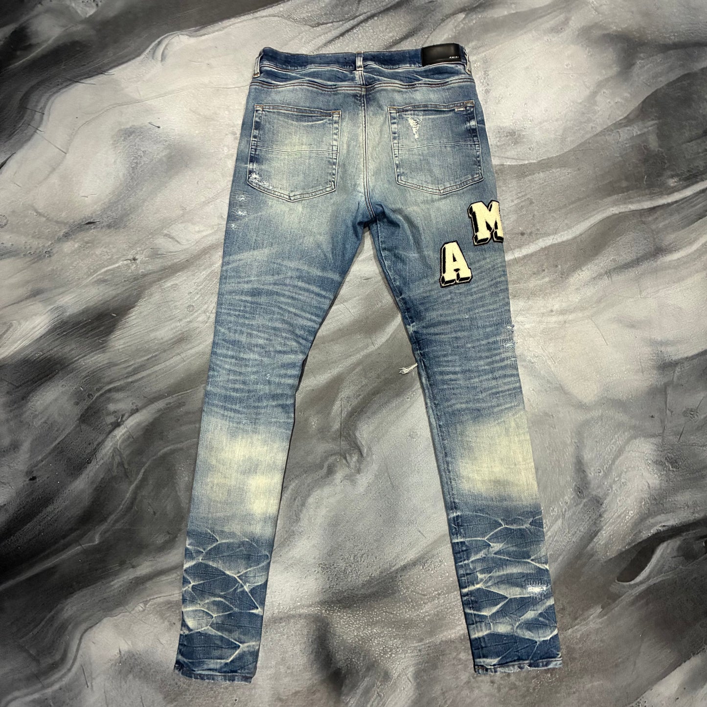 Amiri Dark Blue/Collegiate Logo Patch Jean (36)