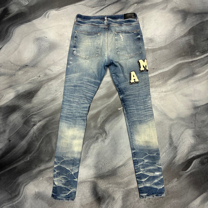 Amiri Dark Blue/Collegiate Logo Patch Jean (36)