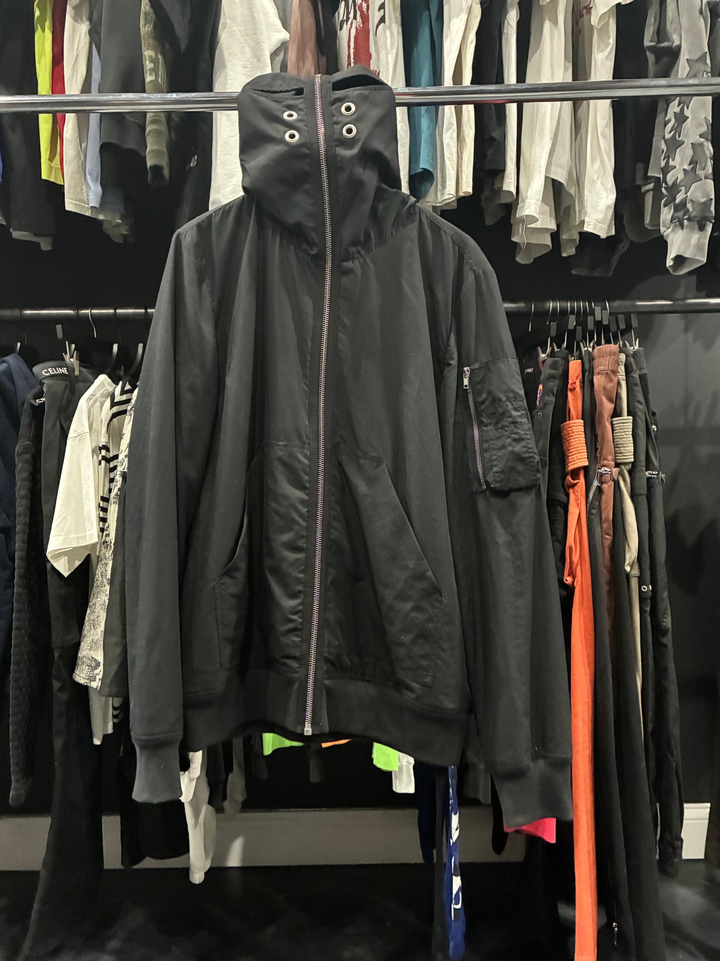 Rick Owens Black Nylon Full Zip Up Hoodie (M)