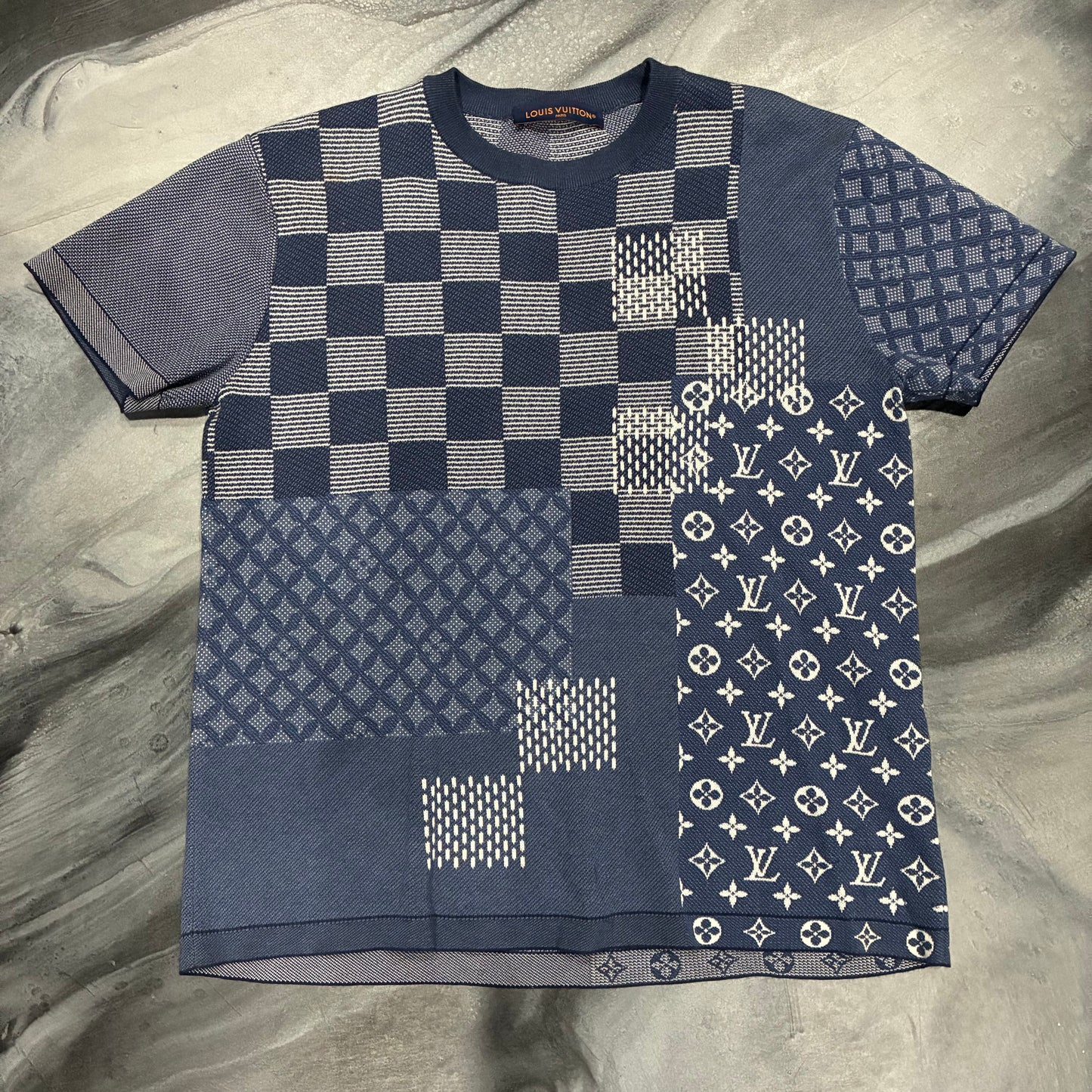 LV Blue/White Collage Monogram Tee (M)