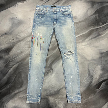 Amiri Light Blue/Paint Drip Logo Jean (34)