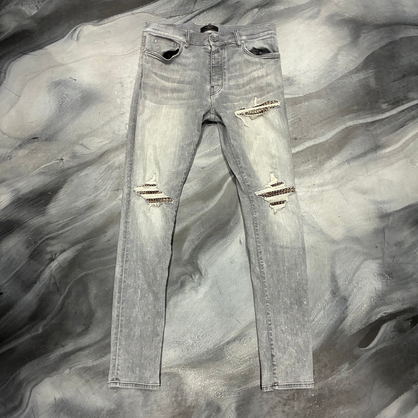 Amiri Grey Wash/Blue/Cream Boucle Patch Jean (36)