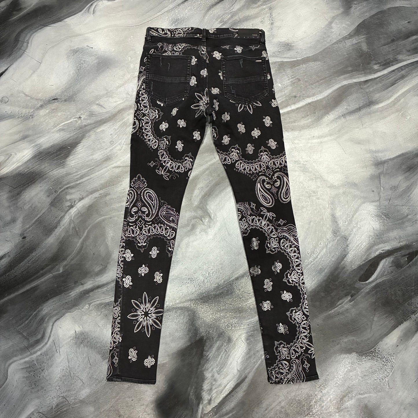 Amiri Black Paisley Monogram Print Jean (34)