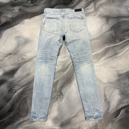 Amiri Light Blue/Green Plaid Patch Jean (38)