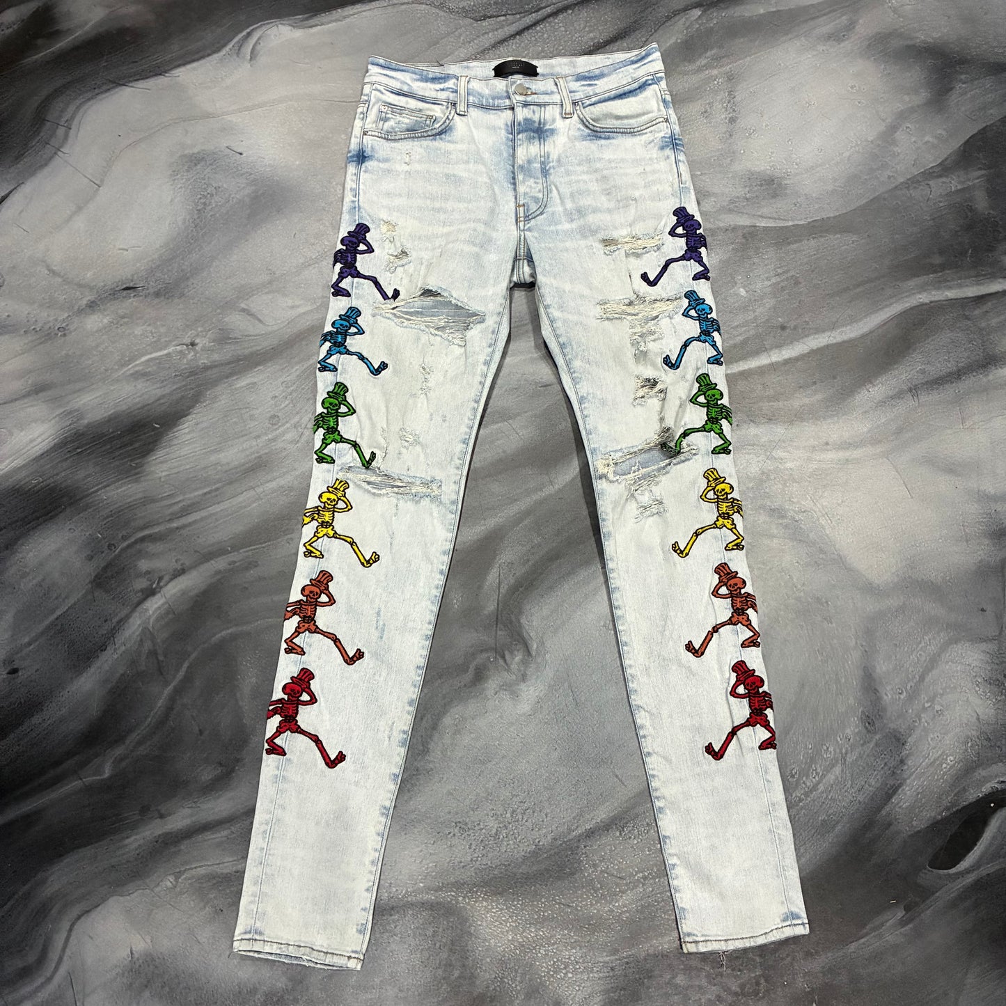 Amiri Light Blue Grateful Dead Dancing Skeleton Jean (30)