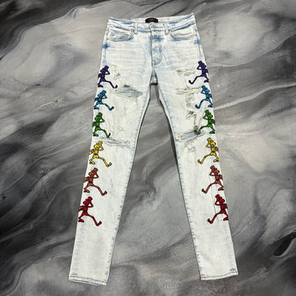 Amiri Light Blue Grateful Dead Dancing Skeleton Jean (30)