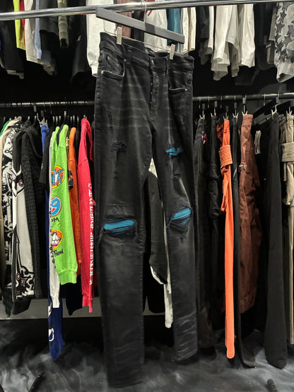 Amiri Aged Black MX1 Turquoise Patch Jean (33)